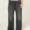 Adjustable Waist Low-Rise Washed Black Baggy Jeans Adjustable Waist Low-Rise Washed Black Baggy Jeans
