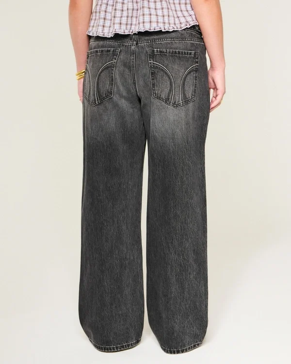 Adjustable Waist Low-Rise Washed Black Baggy Jeans Adjustable Waist Low-Rise Washed Black Baggy Jeans