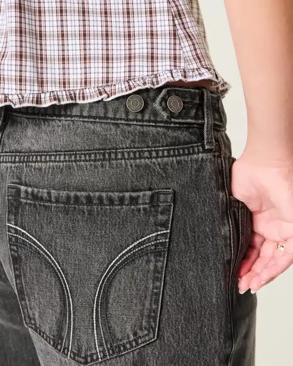 Adjustable Waist Low-Rise Washed Black Baggy Jeans Adjustable Waist Low-Rise Washed Black Baggy Jeans