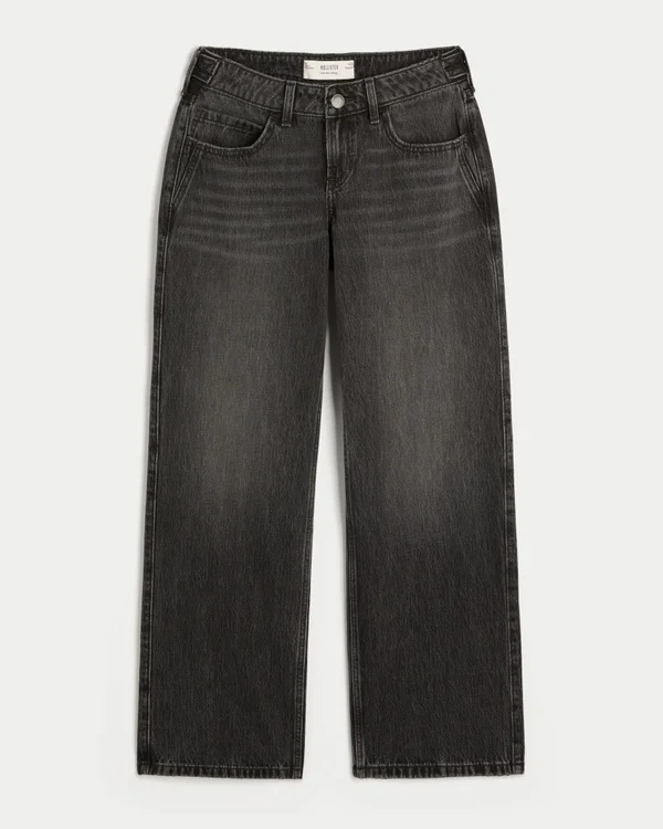 Adjustable Waist Low-Rise Washed Black Baggy Jeans Adjustable Waist Low-Rise Washed Black Baggy Jeans