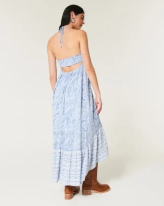 Asymmetrical Hem Halter Maxi Dress