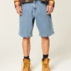 Baggy Embroidered Logo Denim Shorts