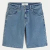 Baggy Embroidered Logo Denim Shorts