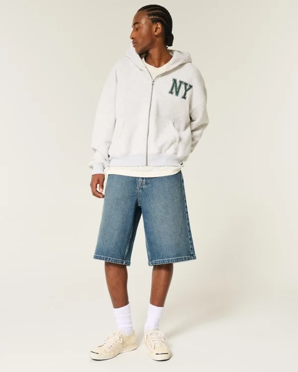 Below-the-Knee Dark Wash Super Baggy Denim Shorts Below-the-Knee Dark Wash Super Baggy Denim Shorts