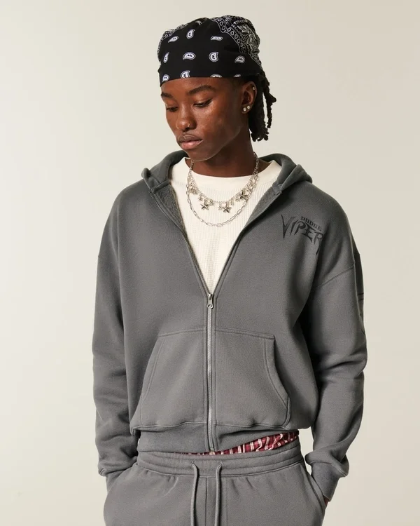 Boxy Dodge Viper Graphic Zip-Up Hoodie Boxy Dodge Viper Graphic Zip-Up Hoodie