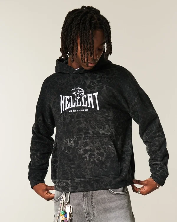 Boxy Leopard Print Dodge Hellcat Graphic Hoodie Boxy Leopard Print Dodge Hellcat Graphic Hoodie