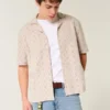 Boxy Short-Sleeve Crochet-Style Shirt