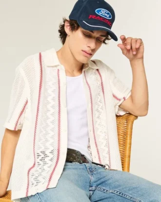 Boxy Short-Sleeve Crochet-Style Shirt