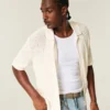 Boxy Short-Sleeve Sweater Shirt