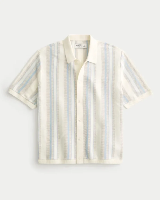 Boxy Short-Sleeve Sweater Shirt
