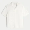 Boxy Short-Sleeve Textural Pattern Shirt
