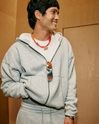 Boxy Thermal-Lined Zip-Up Hoodie