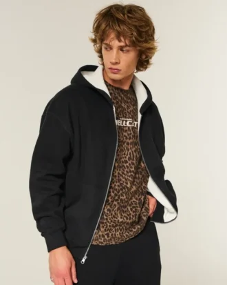 Boxy Thermal-Lined Zip-Up Hoodie