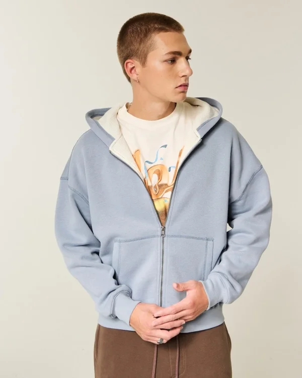 Boxy Thermal-Lined Zip-Up Hoodie Boxy Thermal-Lined Zip-Up Hoodie
