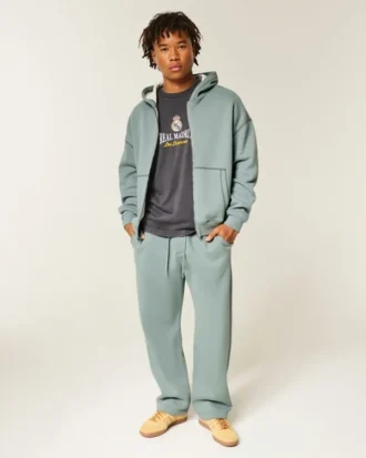 Boxy Thermal-Lined Zip-Up Hoodie