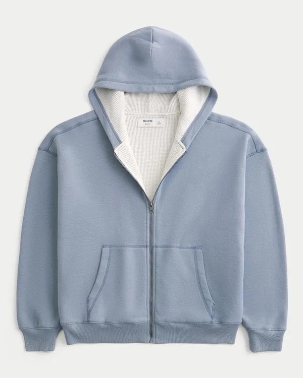 Boxy Thermal-Lined Zip-Up Hoodie Boxy Thermal-Lined Zip-Up Hoodie