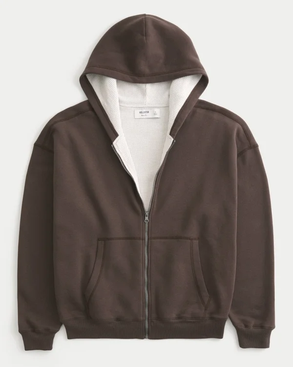Boxy Thermal-Lined Zip-Up Hoodie Boxy Thermal-Lined Zip-Up Hoodie