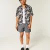 Boxy Tropical Fish Pattern Linen-Blend Shirt