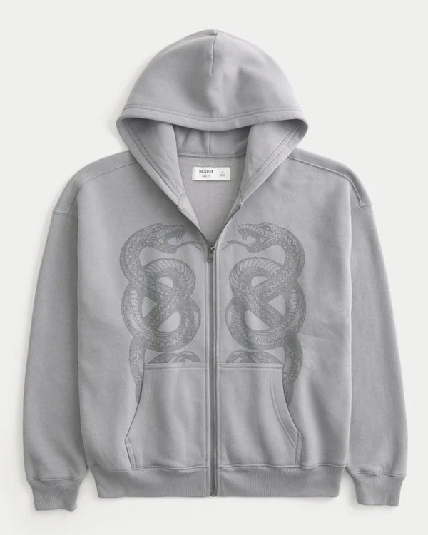 Boxy Zip-Up Double Snake Graphic Hoodie Boxy Zip-Up Double Snake Graphic Hoodie