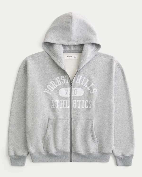 Boxy Zip-Up Forest Hills Athletics Graphic Hoodie Boxy Zip-Up Forest Hills Athletics Graphic Hoodie
