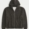 Boxy Zip-Up Leopard Print Hoodie