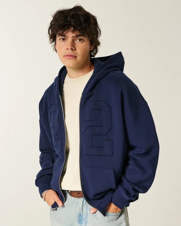 Boxy Zip-Up Number Graphic Hoodie Boxy Zip-Up Number Graphic Hoodie