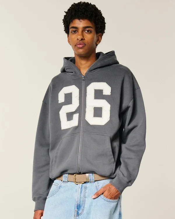 Boxy Zip-Up Number Graphic Hoodie Boxy Zip-Up Number Graphic Hoodie
