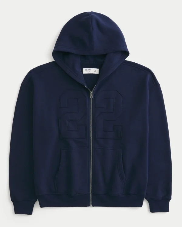 Boxy Zip-Up Number Graphic Hoodie Boxy Zip-Up Number Graphic Hoodie