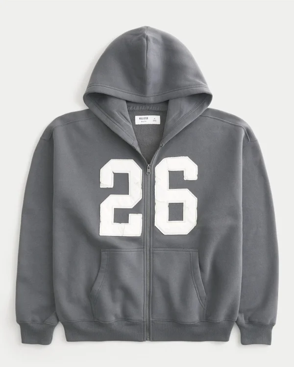 Boxy Zip-Up Number Graphic Hoodie Boxy Zip-Up Number Graphic Hoodie