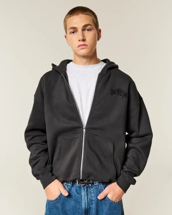 Boxy Zip-Up Tokyo Graphic Hoodie Boxy Zip-Up Tokyo Graphic Hoodie