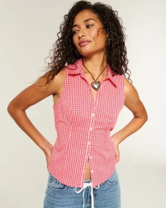 Button-Through Sleeveless Shirt