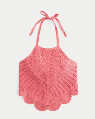 Crochet High-Neck Open Back Tank