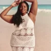 Crochet-Style Halter Cover Up Mini Dress