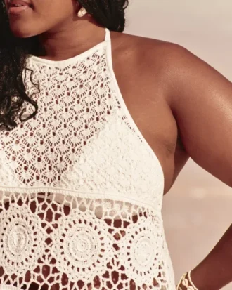 Crochet-Style Halter Cover Up Mini Dress