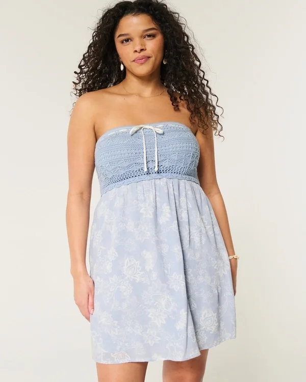 Crochet-Style Mix Strapless Mini Dress Crochet-Style Mix Strapless Mini Dress