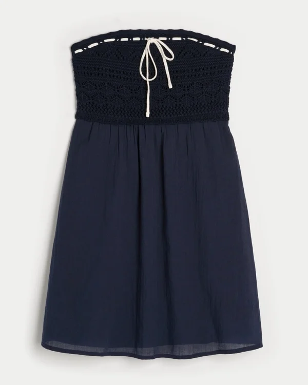 Crochet-Style Mix Strapless Mini Dress Crochet-Style Mix Strapless Mini Dress