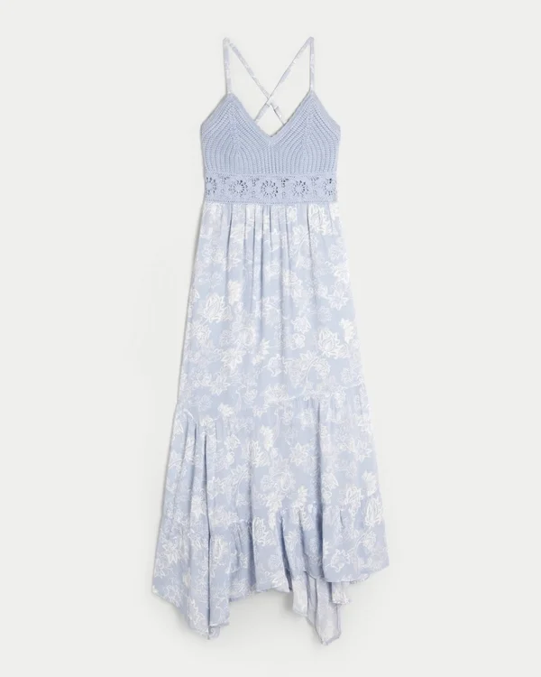 Crochet-Style Mix V-Neck Maxi Dress Crochet-Style Mix V-Neck Maxi Dress