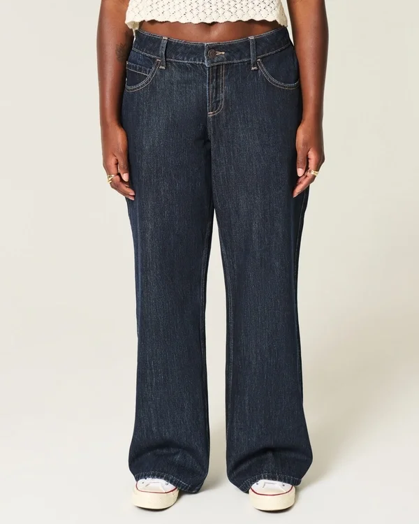 Curvy Low-Rise Dark Wash Foldover Waist Baggy Jeans Curvy Low-Rise Dark Wash Foldover Waist Baggy Jeans