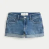 Curvy Low-Rise Medium Wash Denim Shortie Shorts