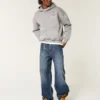 Dark Wash Logo Embroidery Super Baggy Jeans