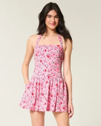 Drop Waist Halter Mini Dress