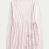 Easy Long-Sleeve Floral Pattern Babydoll Top