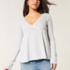 Easy Long-Sleeve Pointelle Babydoll Top
