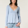 Easy Long-Sleeve Pointelle Babydoll Top