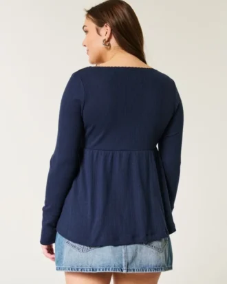Easy Long-Sleeve Pointelle Babydoll Top
