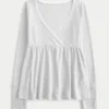 Easy Long-Sleeve Pointelle Babydoll Top
