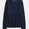 Easy Long-Sleeve Pointelle Babydoll Top