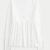 Easy Long-Sleeve Pointelle Babydoll Top