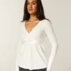 Easy Long-Sleeve Wrap-Front Babydoll Top