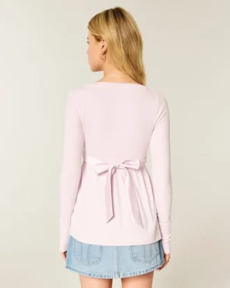Easy Long-Sleeve Wrap-Front Babydoll Top
